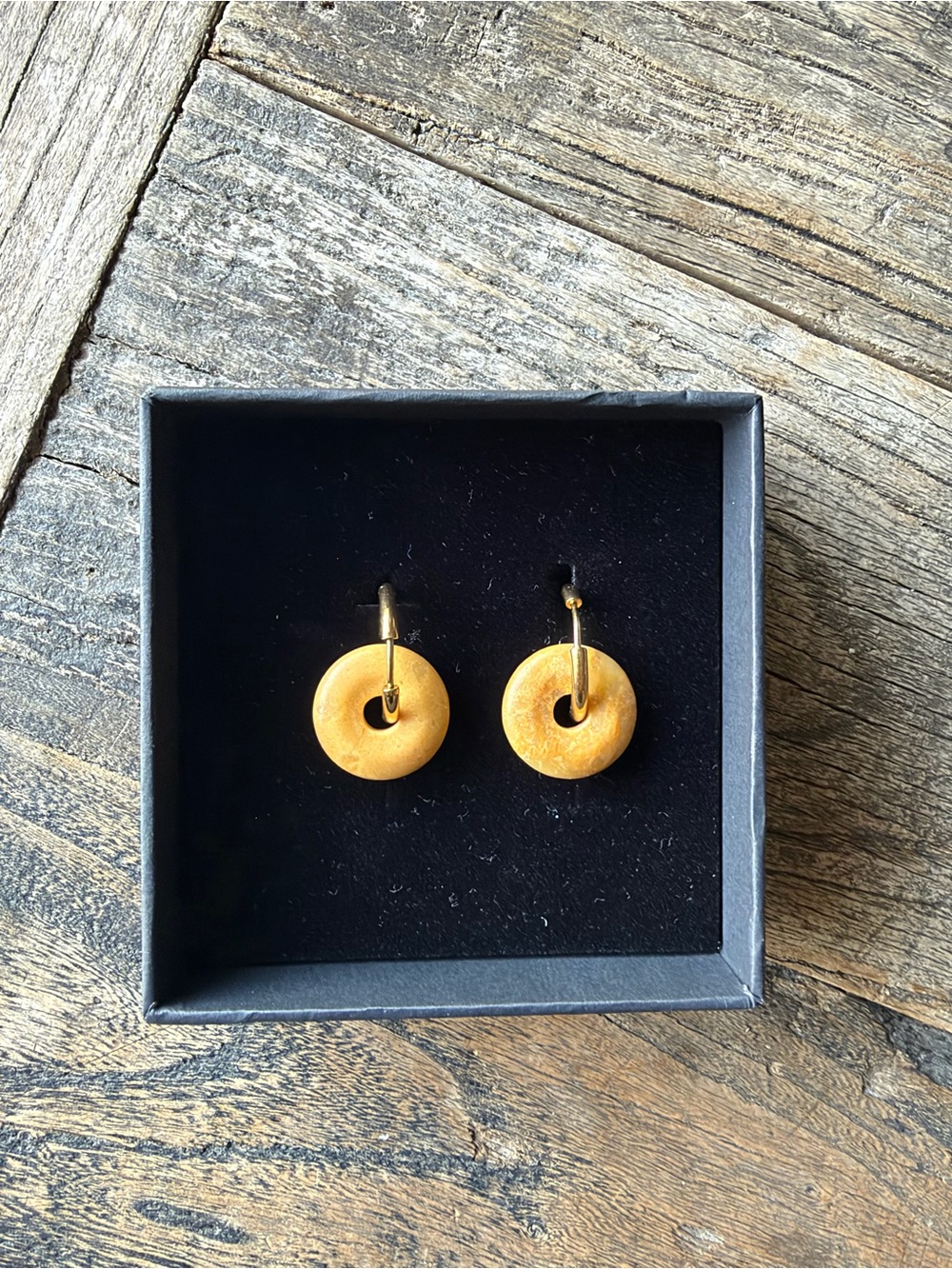 Yellow Stone Donut Hoop Earrings